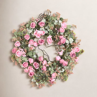 26" Handcrafted Eucalyptus Rose No Holiday Wreath