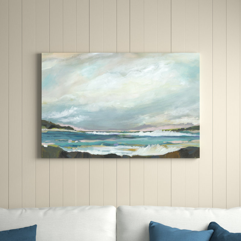 Seaside View III by Karen Fields - Painting, 81cm H x 122cm W, Black Floater Framed