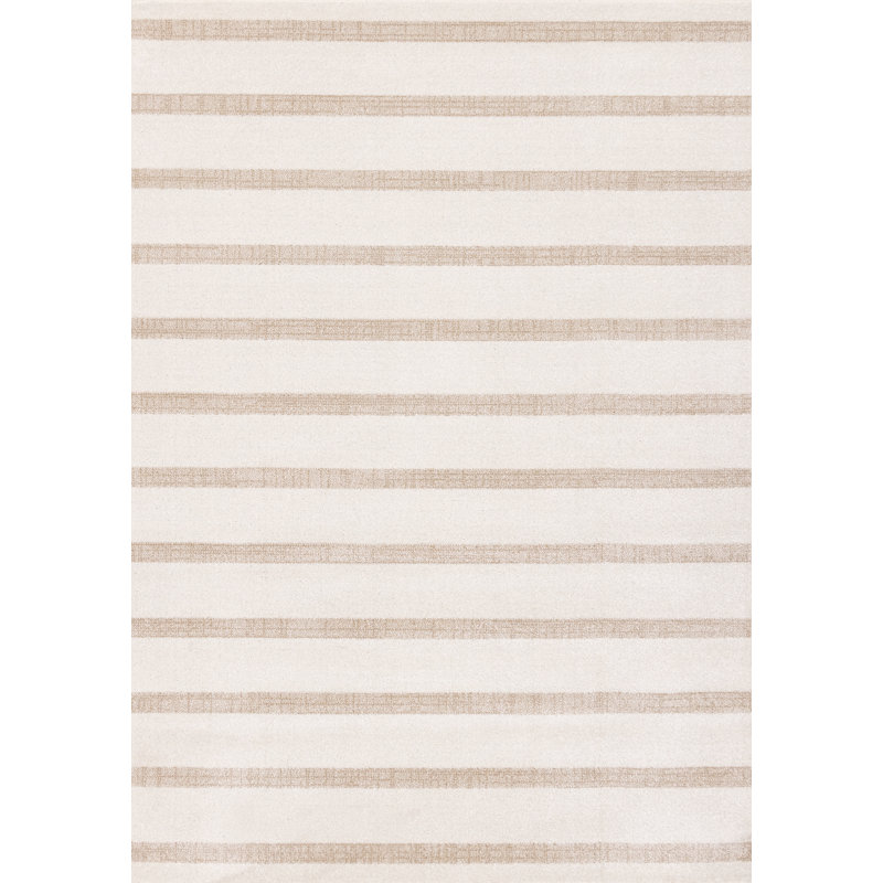 Wum Striped Machine Woven Polypropylene Area Rug in Beige/Cream, Rectangle 7'10" x 10'6"