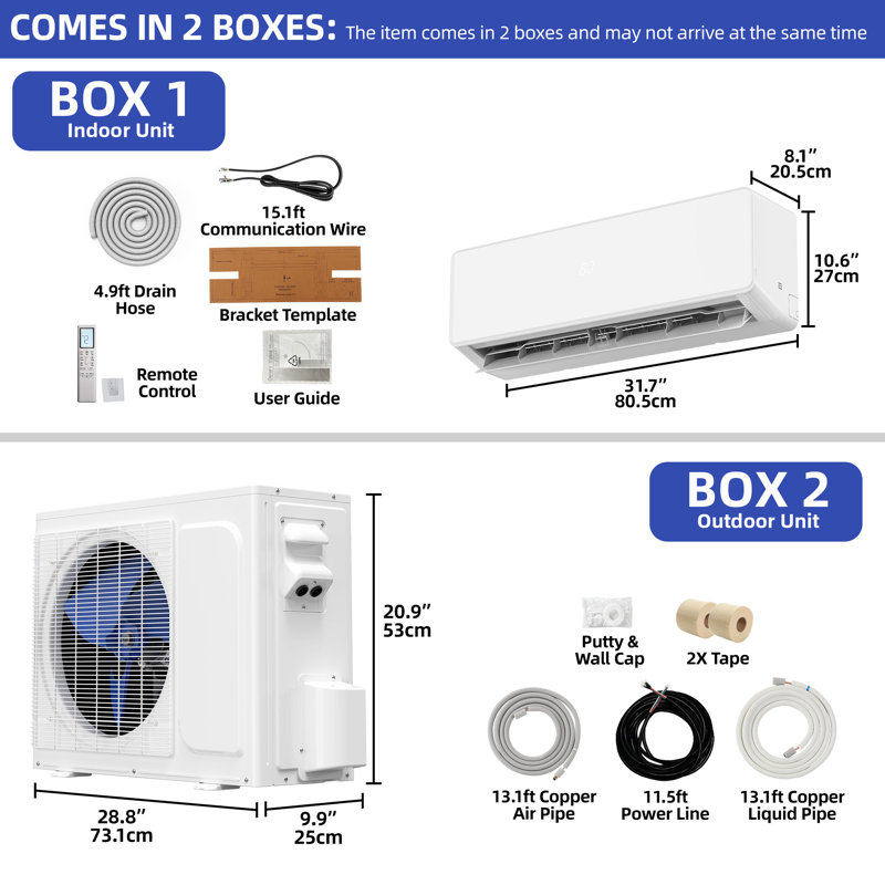Mini climatiseur et thermopompe 12 000 BTU, 20 SEER2, unité CA sans conduit à onduleur 115V, mode économique à 3 niveaux, conception pure, ensemble complet, blanc