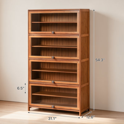 9-Tier 30 Pairs Shoe Cabinet with Acrylic Door, Bamboo Shoe Rack Storage Organizer for Entryway