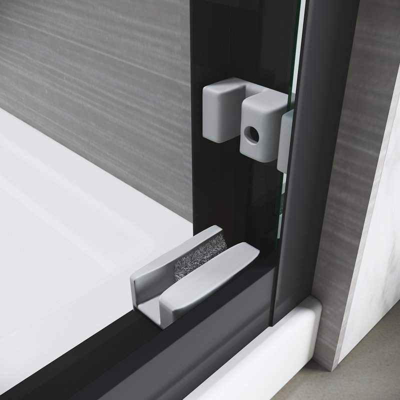 50 - 54 In. Width X 72 Height Sliding Shower Door, Semi- Adjustable, Clear Tempered Glass, 304 Stainless Steel Handles, Black Matt 50-54 W H Glass Adjustable Semi-, Thick