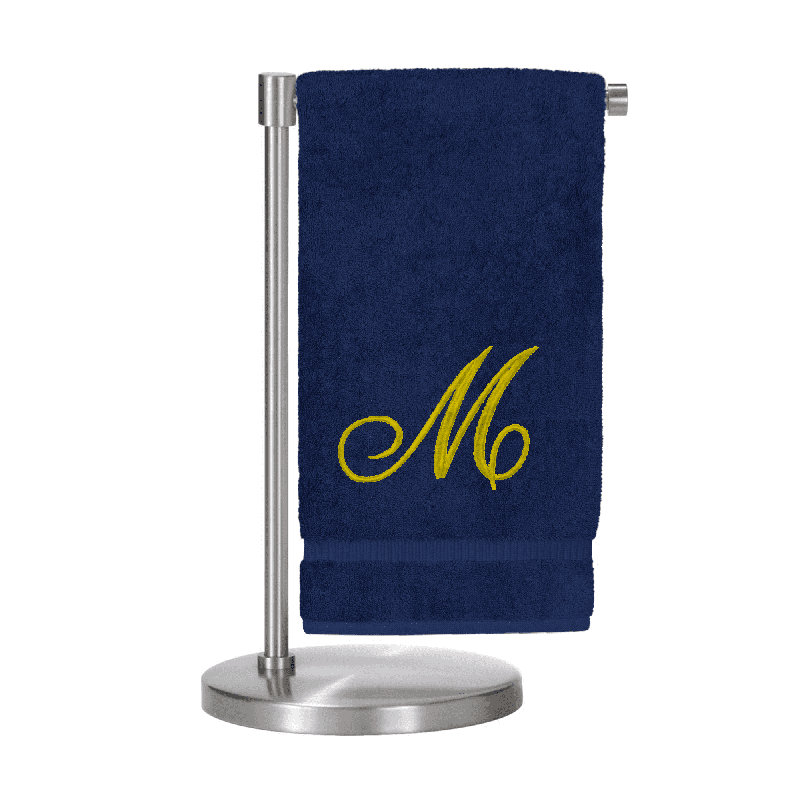 Serviettes de bain monogrammées - ensemble de 1 - lettre en script, M, Marine / doré
