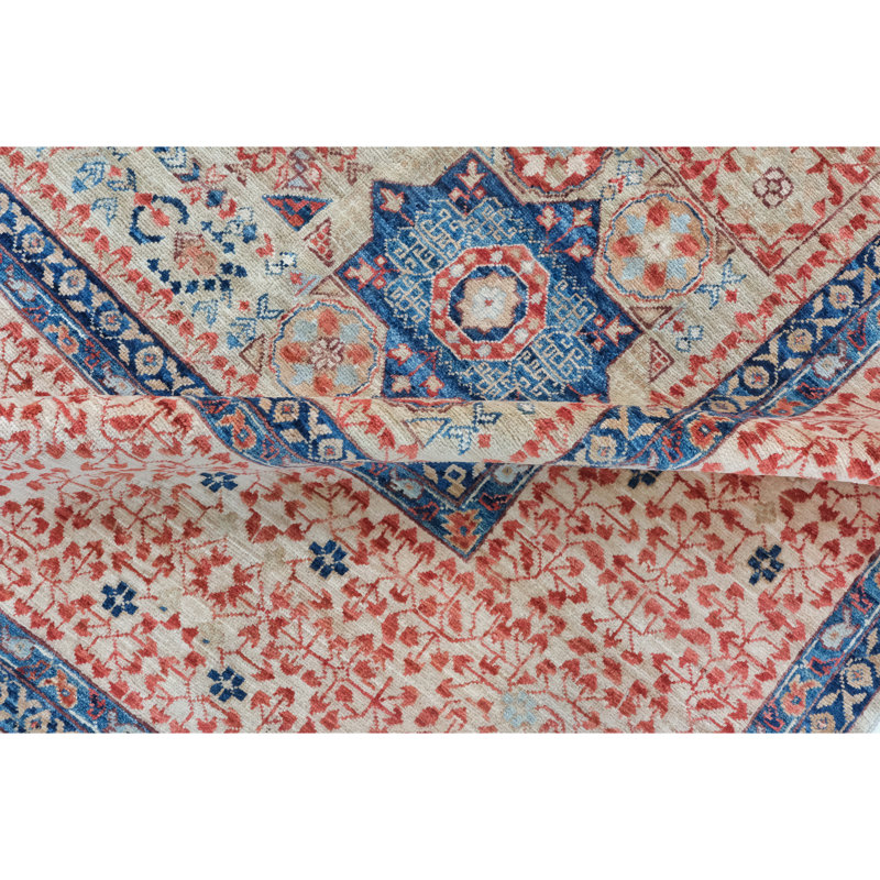 High-Quality Hand-Knotted Camel And Red Area Rug