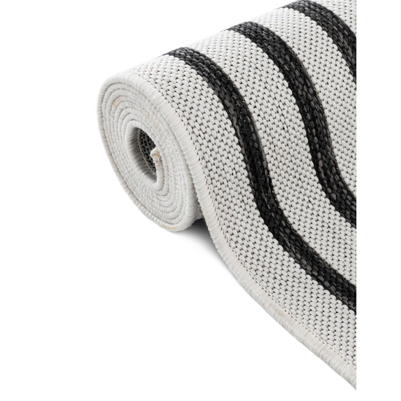 Tapis contemporain de couleur blanche et noire Odawa, Round 3'3"