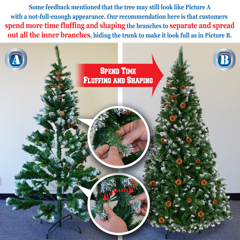 Arbre de noël artificiel pin vert/blanc bonhomme, H 7,5 pi