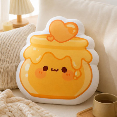 1pc Honey Jar Character with Heart Accents 2D Flat Printing Shaped Stuffed Throw Pillow Decorative Cushion Pillow for Gift Bedroom Sofa Room Party Decor, 2D Flat, 9.8in