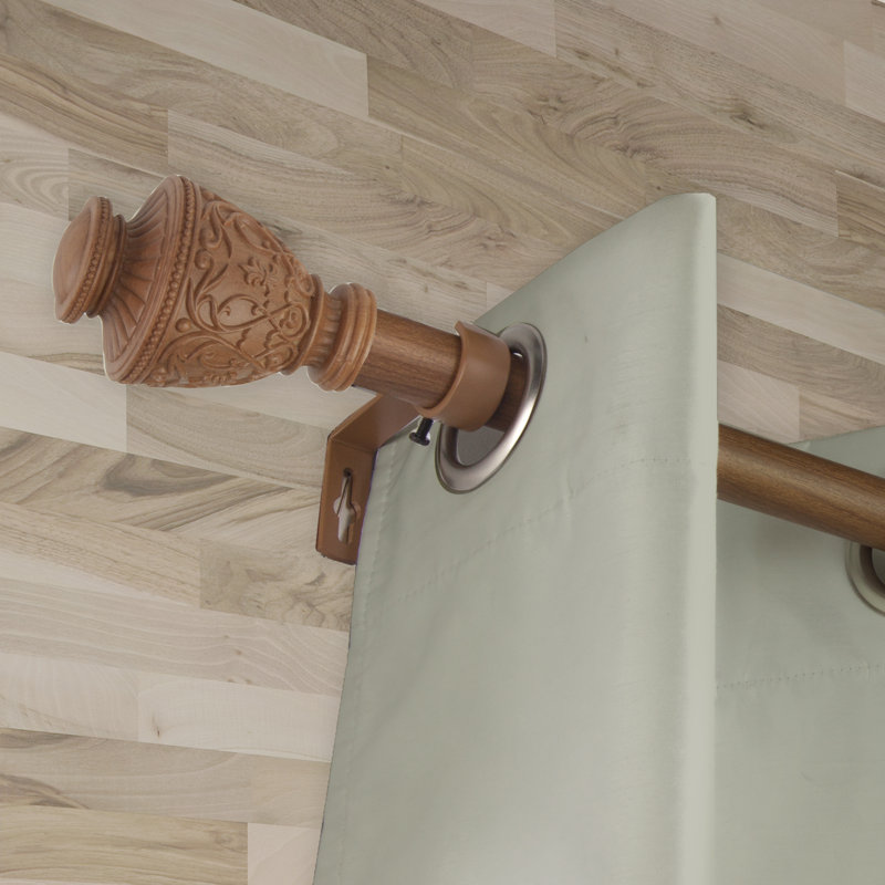 Tringle à rideaux simple en faux bois Lemos, 120" - 170", Châtaigne