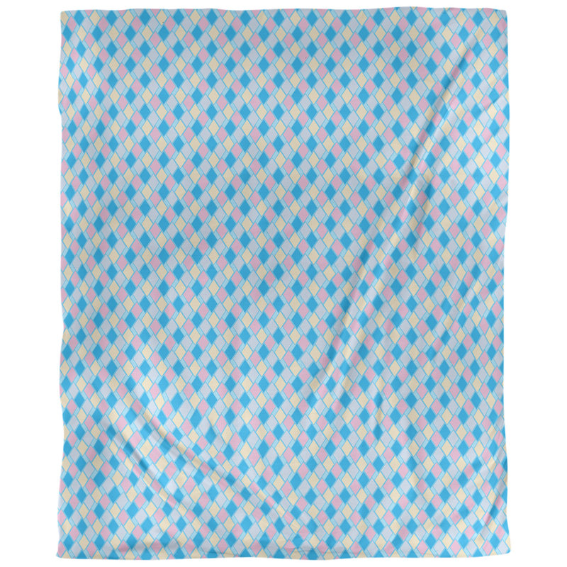 Tissu diamants, Bleu et pastel, L 54 po x l 36 po, Lin naturel paloma