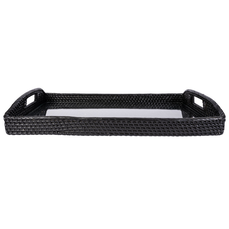 Rectangular Tray with Glass Insert, 21" W x 14" D x 2" H, Tudor Black
