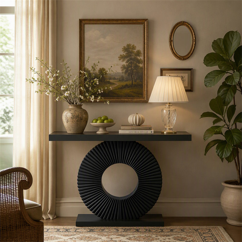Canapé moderne en bois avec base géométrique, Brun et noir, Brun, Noir