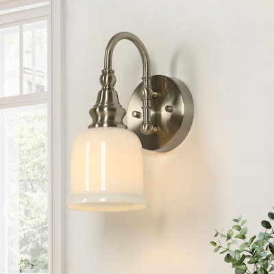 1-Light Dimmable Electroplated Nickel Armed Wall Sconce