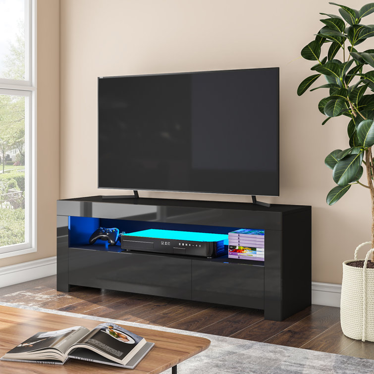 Ozge Floating Minimalist TV Stand for Up to 80 TV Wall Mounted Media Console Wrought Studio Color: Black