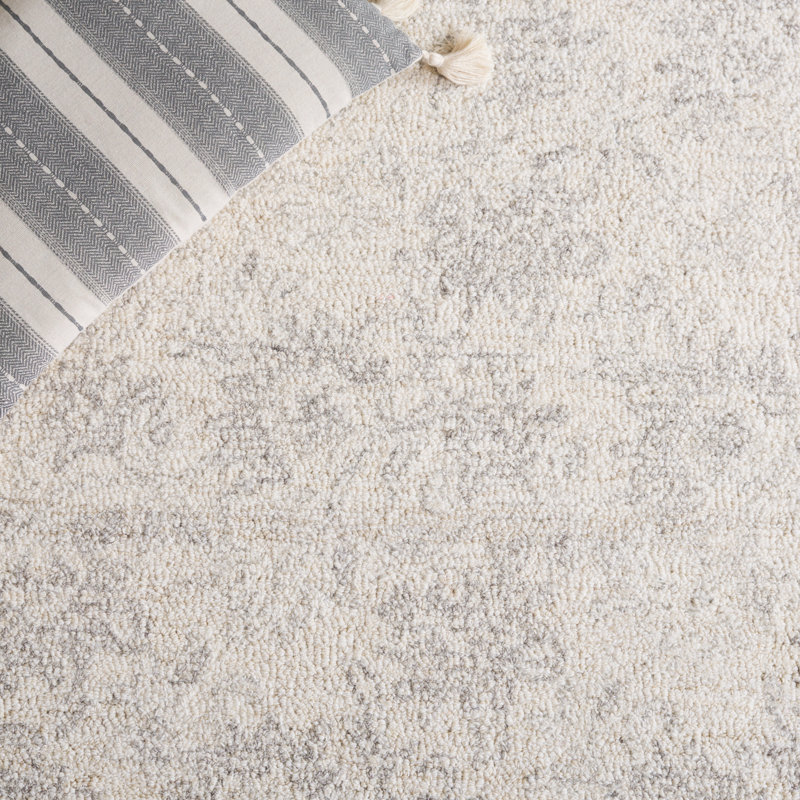 Ebony 928 Hand Tufted Wool/Cotton Floral Rug in Gray/Beige, Rectangle 4' x 6'