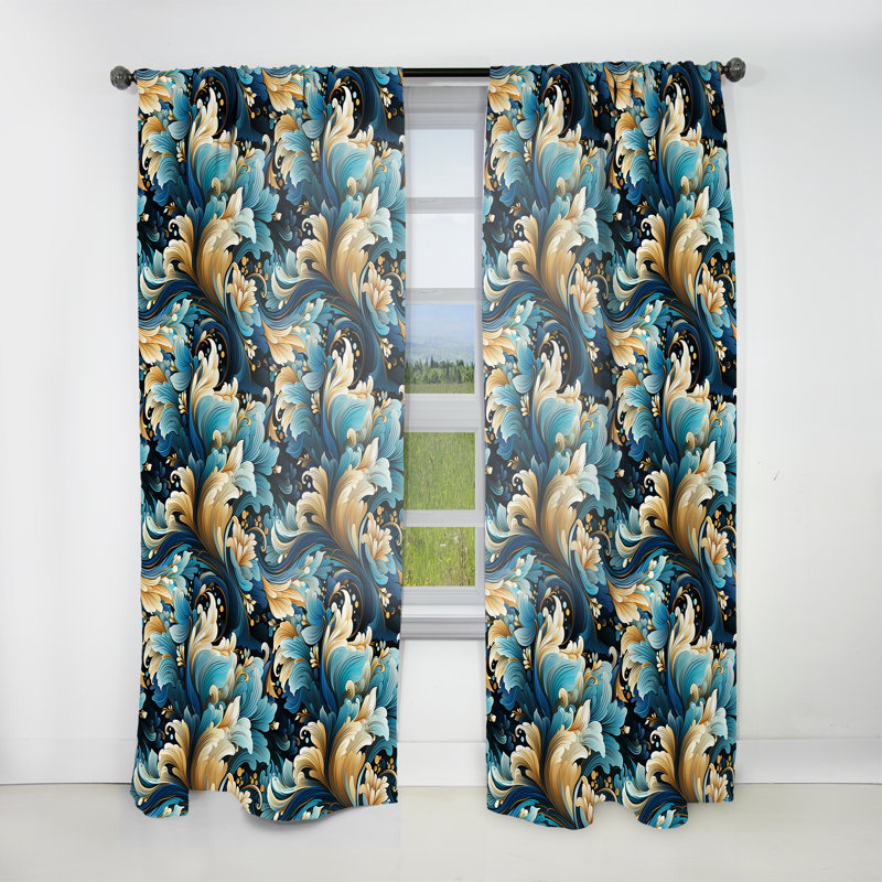 Deco Paisley Elegance - Floral Curtain - Room Darkening Floral Curtain - 1 Panels, 52" W x 84" L