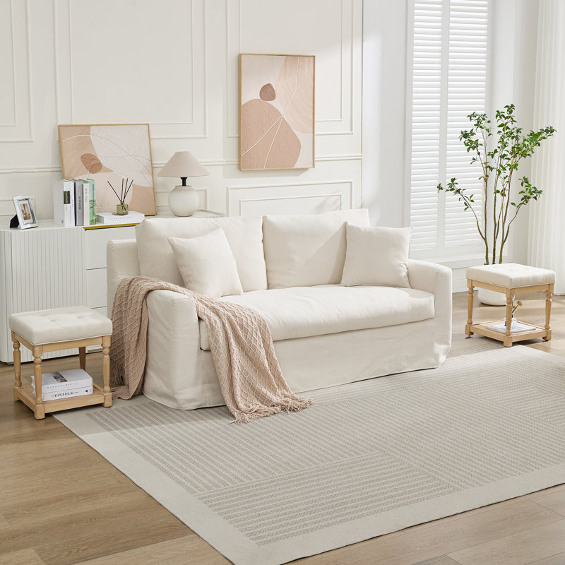 Table de bout en lin avec rangement Gladis (ensemble de 2), Beige