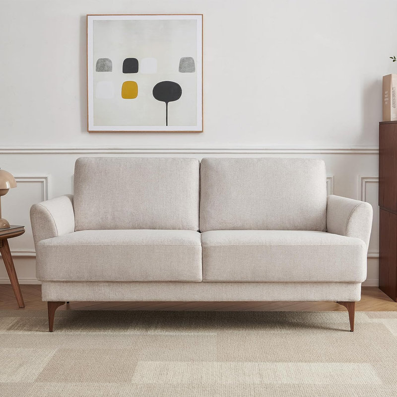 Canapé 63 po en similicuir 63 po, canapé moderne Mid-Century avec pieds en grain de bois pour le salon, brun clair