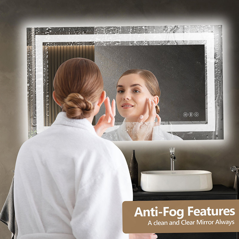 Miroir de salle de bain 84 po x 40 po à DEL sans cadre, miroir intelligent, 40 po x 84 po