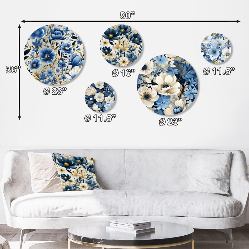Doynton - Ensemble d'art mural floral rond et floral de 5
