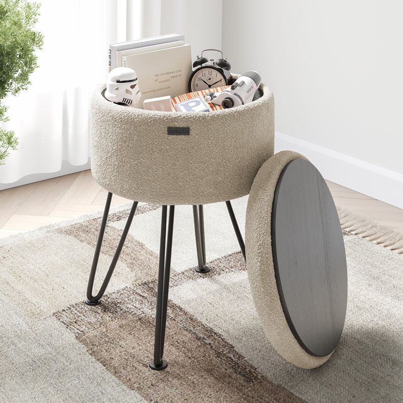 Table d'appoint moderne avec rangement, Noir, Boucle beige 