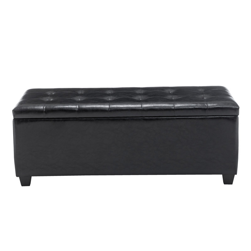 Banc de rangement en faux cuir 46,5 po Ebern Designs Glyn, Noir