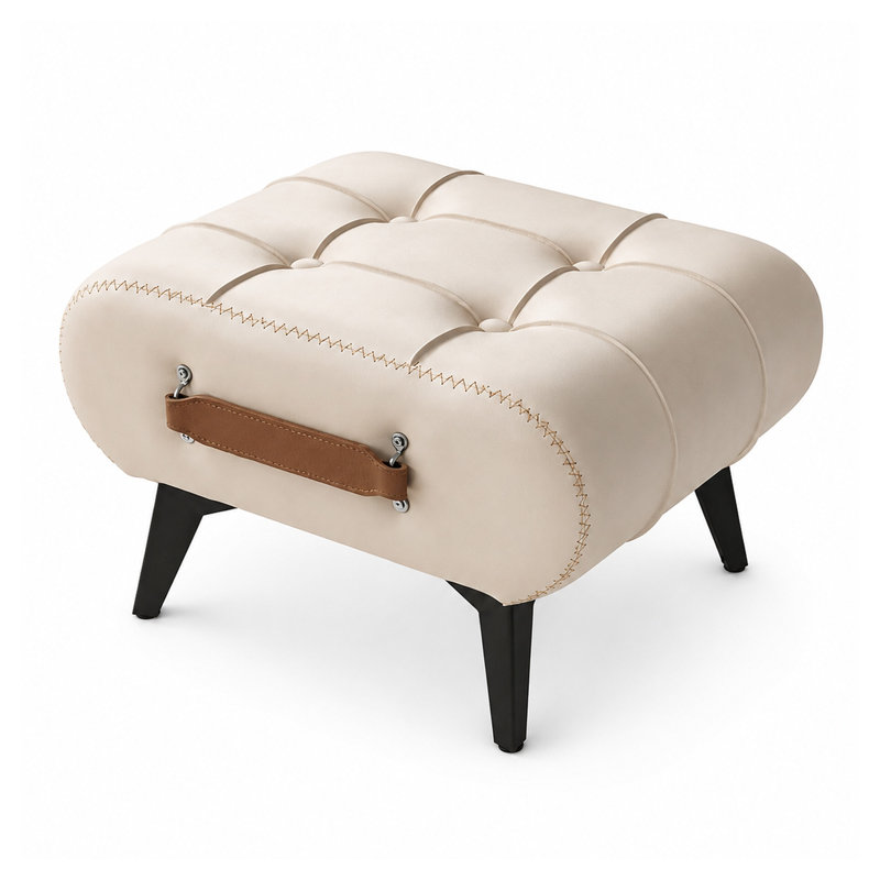 Pouf de rangement en similicuir blanc avec poignées - Repose-pieds rectangulaire pour salon, entrée et chambre