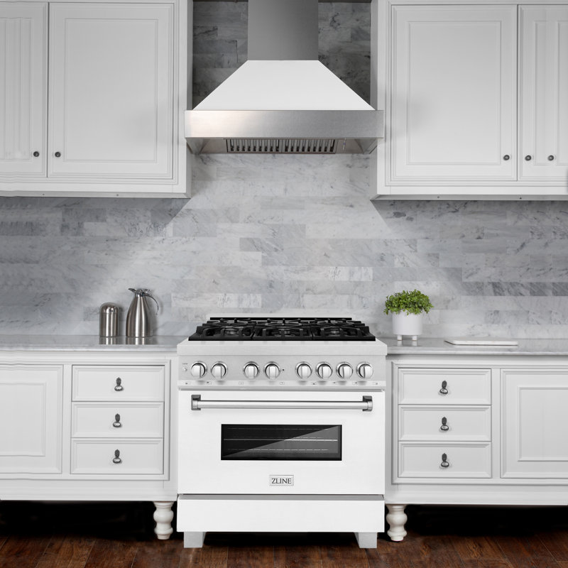 ZLINE 36" Legacy Dual Fuel Range, White Matte Satin Stainless Steel
