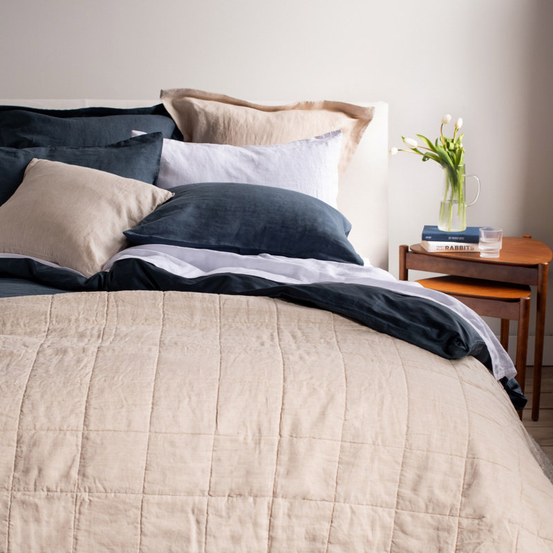 French Linen Box Stitch Quilt, Twin Quilt, Putty Heather