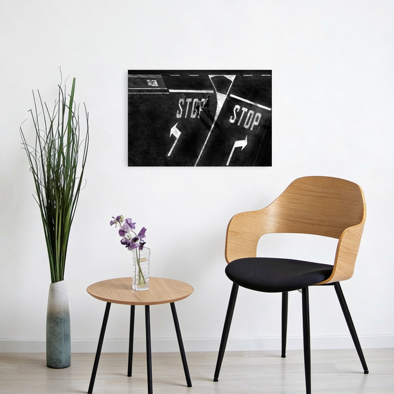 Impression d'art mural contemporain noir et blanc à la croisée des chemins, H 16 po x l 24 po