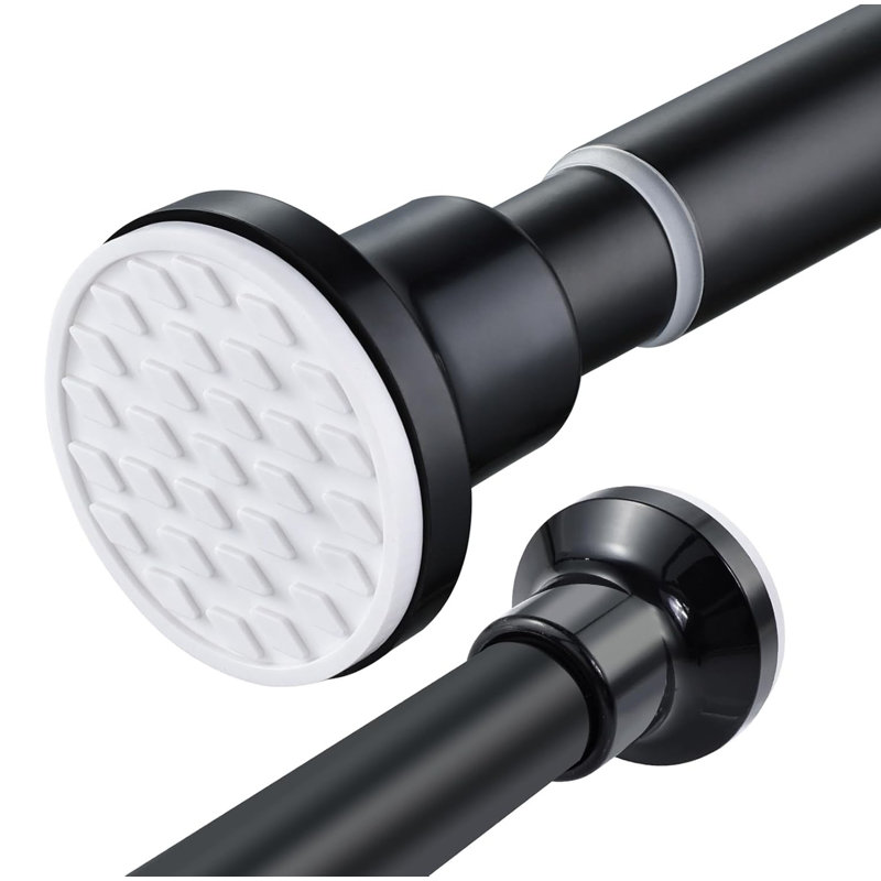 130cm Straight Tension Shower Curtain Pole & Hook Set, Matte Black
