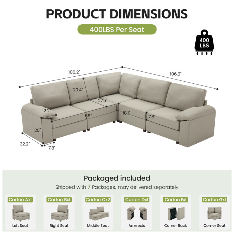 Canapé modulaire moderne avec repose-pieds en cuir de polyuréthane Marybelle Marybelle, Beige Faux Leather