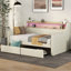 Lit de jour simple avec tiroirs de rangement, lit de jour rembourré avec station de charge et lumières DEL, beige