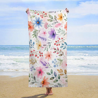Serviette de plage surdimensionnée à motif floral aquarelle doux, serviette de bain douce et absorbante pour la plage, la piscine, la salle de bain, les voyages, la salle de sport et le camping, 81 x 160 cm
