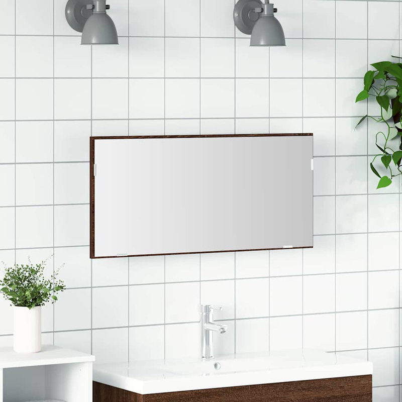 Bathroom Mirror 80 X 8.5 X 37 Cm Engineered Wood, Brown Oak