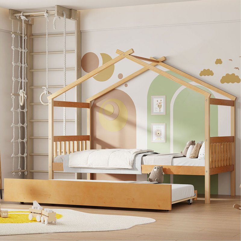 Lit en bois avec couchette, Naturel