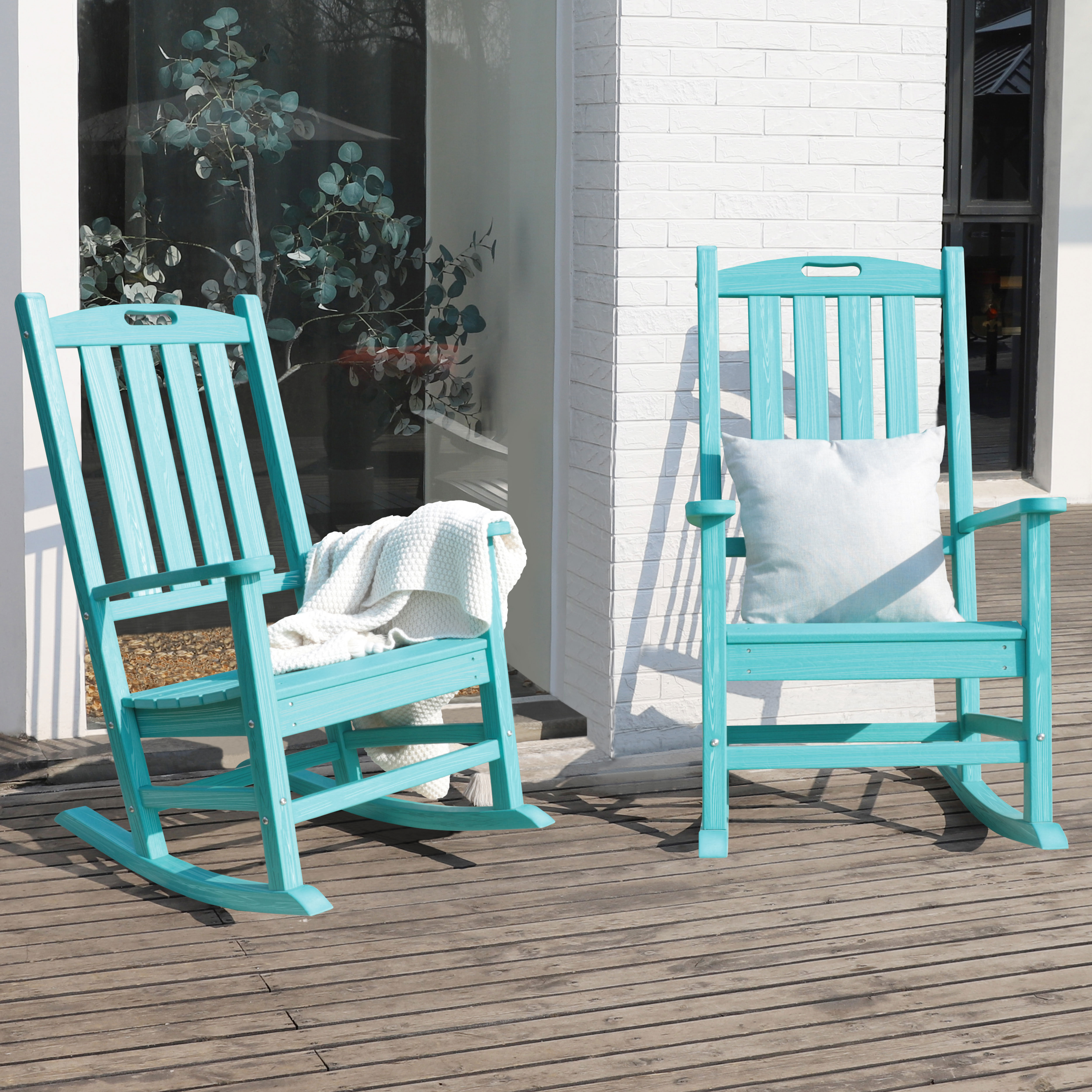 Patio Rocking Chair, Poly Lumber Porch Rocker with High Back, 350Lbs Support  Rocking Chairs for Both Outdoor and Indoor 