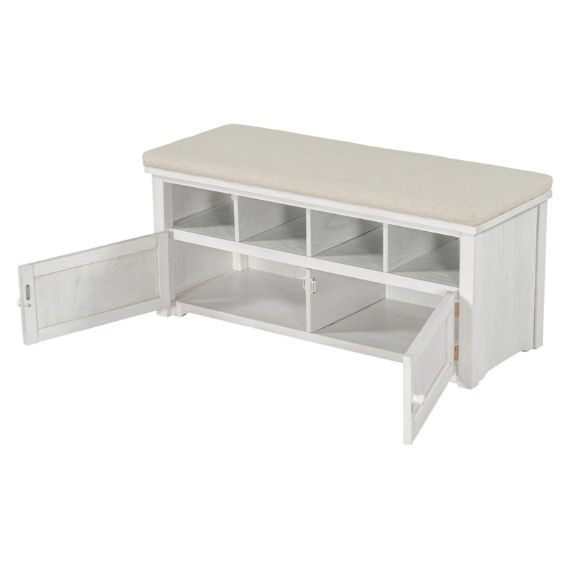 Banc de rangement en bois Demeturis, Blanc