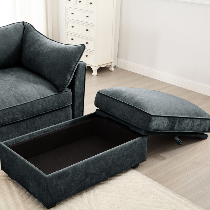 Grey Chenille Featuring Wrapped-Around Cushions, Pull-Out Storage In Seat, Soft Touch And Wear-, 2 For Contemporary Offices Of Grey, Cushions With Piped Edges, Hidden Smooth Fabric, Urban Lofts