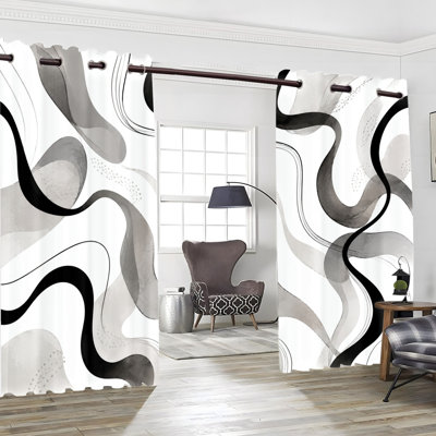 2 rideaux occultants avec œillets 2PCS, rideaux à motif ondulé abstrait à motif de lignes ondulées monochromes modernes, isolation thermique, réduction du bruit, protection de la vie privée, rideaux obscurcissants pour la chambre à coucher, cuisine, intérieur, décoration intérieure