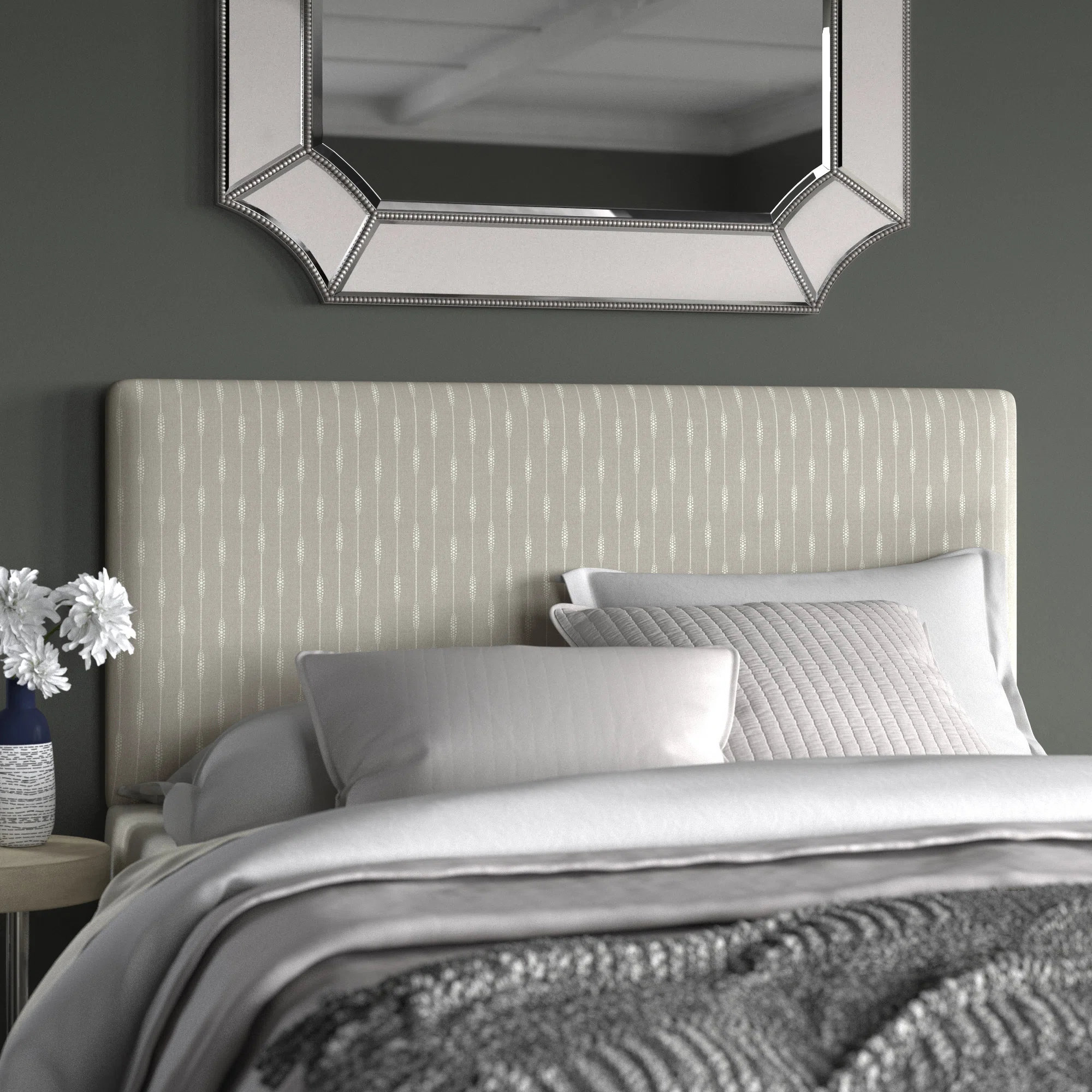 Eisley Upholstered Panel Headboard, Sprint Stripe Grey, Full