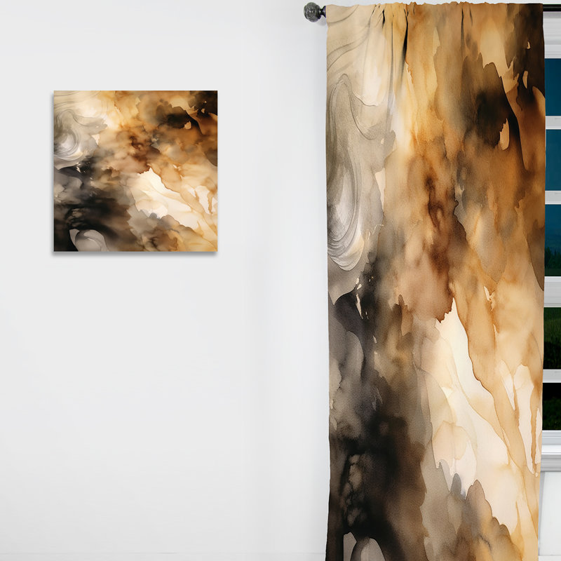 Rideau brun et crème abstrait - Velours moderne - obscurcissant - 1 panneau, L 52 po x L 84 po