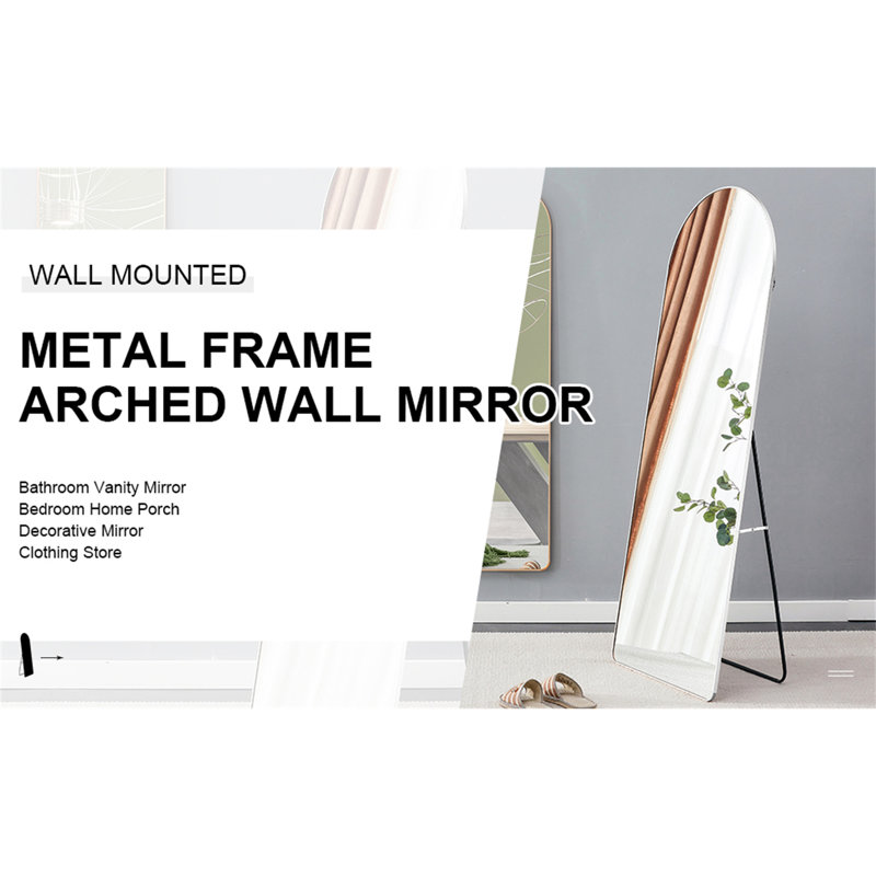 Miroir mural arqué en alliage d'aluminium et d'aluminium de 4ème génération, miroir de maquillage de salle de bain, miroir décoratif, magasin de vêtements, grand miroir au sol, fixation murale. 65 po x 23 po