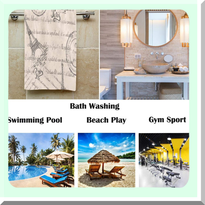 Parisian Charm Ultra-Soft Hand Towels - Retro Stamps Pattern, Highly Absorbent, Multipurpose for Bathroom, Gym, Sports, and Spa, 16x30 IN