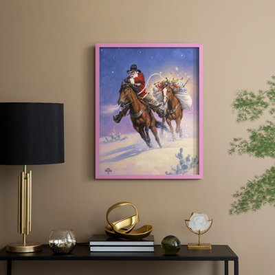 «Santa's Big Ride», reproduction encadrée - bois massif