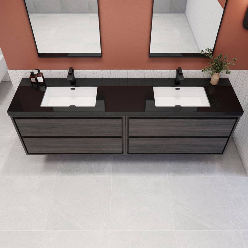 Ensemble de meuble-lavabo double 84 po Vickye, Chêne gris