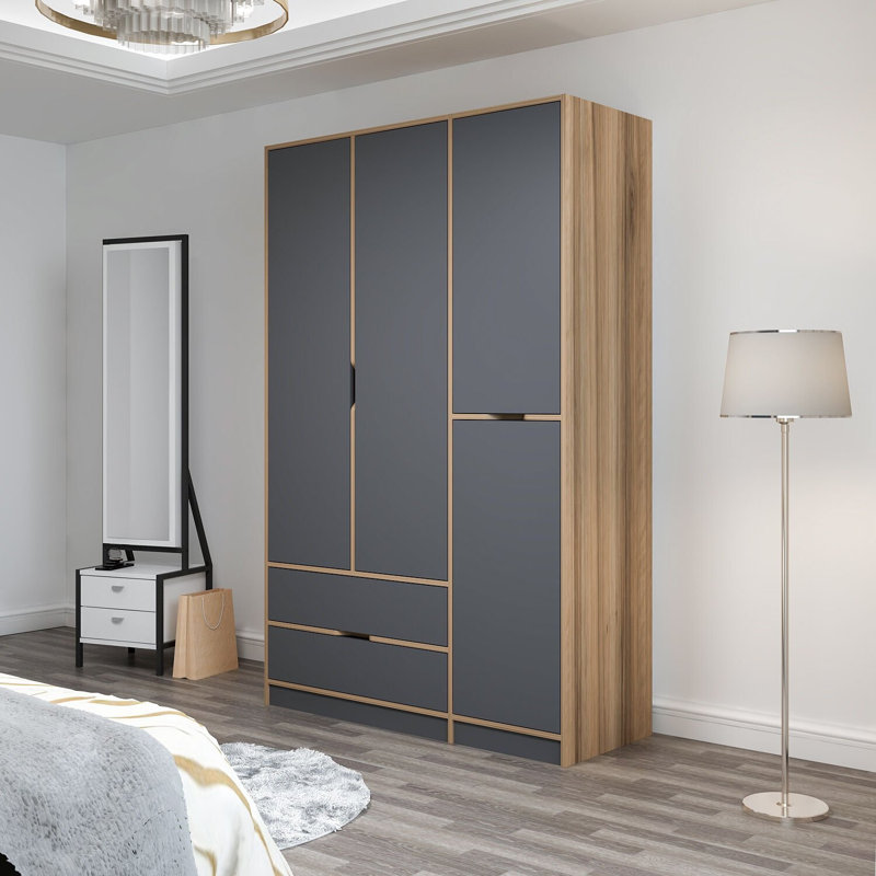 Elina 4 Door Manufactured Wood Wardrobe, Grey