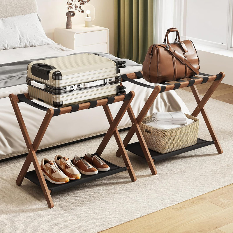 Walnut Luggage Racks Set Of 2