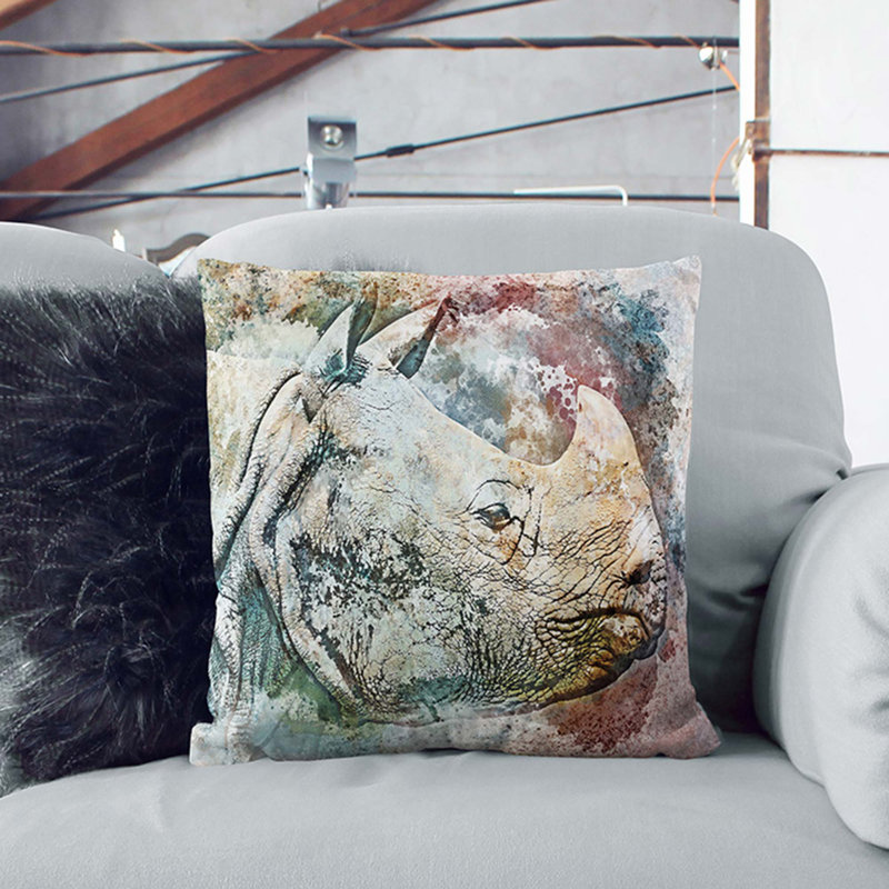 Double Wild Rhino Cushion with Filling, 55cm H x 55cm W x 20cm D
