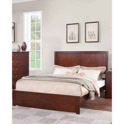 Rustic Two Panel Cherry Finish King Bed, Pine Plywood Bedroom Furniture Option Choice Size Bed With Headboard, Birch Veneer Decor Mission