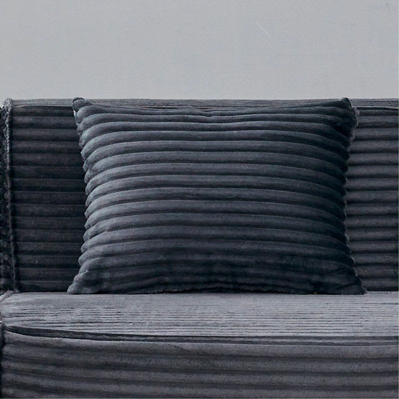 L-Shaped Modular Sectional Sofa, 3-Seater With Ottoman, Striped Corduroy Fabric, High-Density Foam For Home, Apartment, Office (Dark Gray)